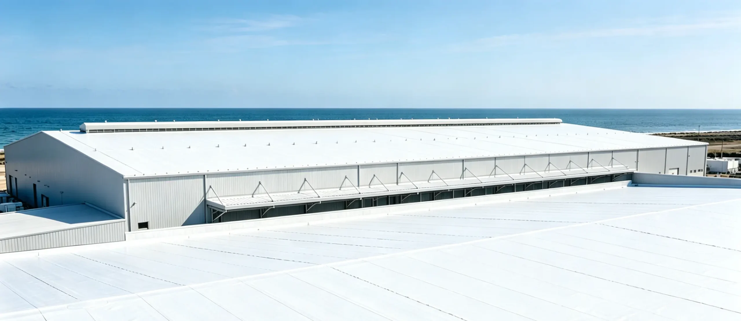 大型粮油加工厂 TPO 防水卷材屋面工程实拍，RooFSYS 机械固定屋面防水系统案例